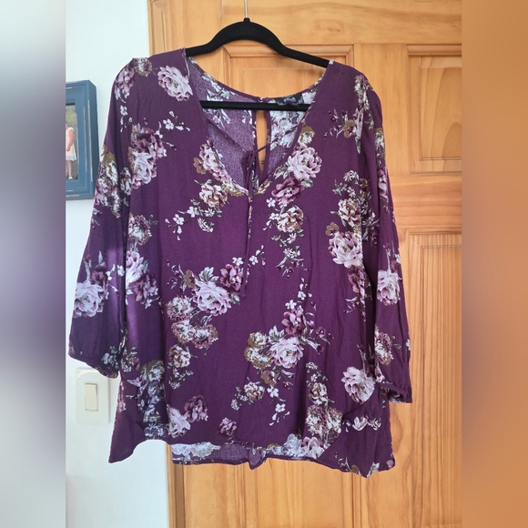 Blu Pepper Tops - Floral Purple Women's Top